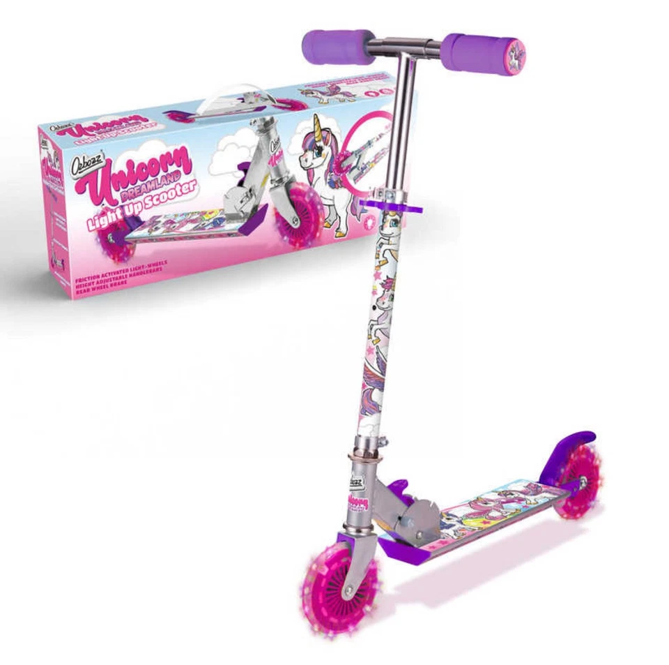 Дитячий самокат Ozbozz Unicorn Dreamland Scooter двоколісний Рожевий колеса світяться з єдинорожками, фото 1
