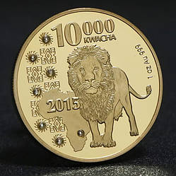 Сувенір монета серії африканські тварини 10000 Квача 2015г, "Лев" (Республіка collion)