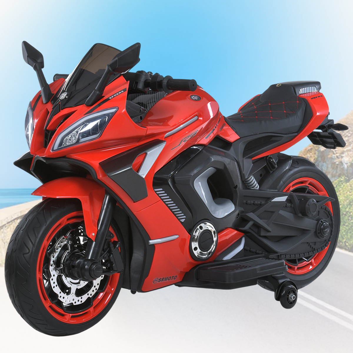 Дитячий мотоцикл Yamaha на 2-х моторах та страховими коліщатками Bambi M 5774EL-3 Червоний