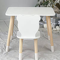 Прямокутний стіл з дерева 46х60х45 і стілець спинка в виді медведика 26.5х26х25, стільчик та столик для дівчинки,білим, фото 7