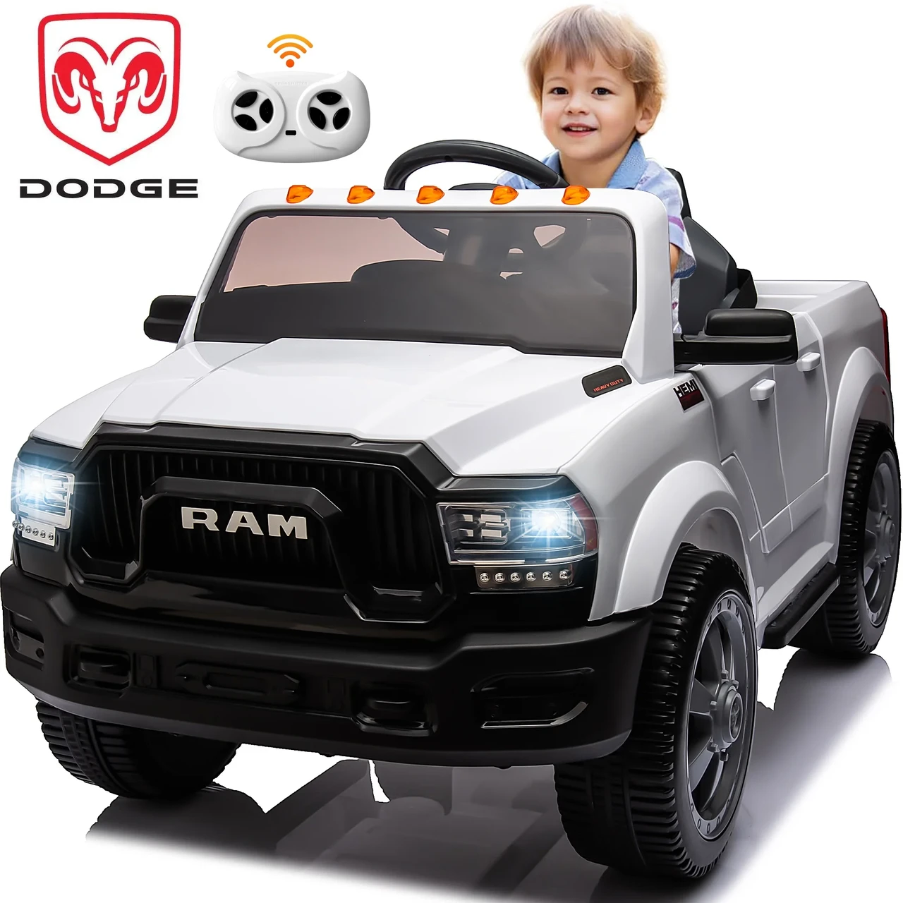 Дитячий електромобіль джип пікап Dodge RAM (білий колір), фото 1