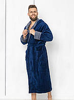 Халат чоловічий з капюшоном велсофт Великий розмір синій