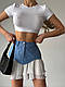 Трендовая женская юбка с имитацией баски верх джинс воланы креп шифон SM LXL черный голубой бежевый - фото 6 - id-p2540226171