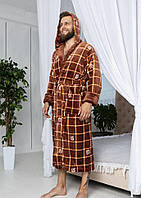 Халат чоловічий з капюшоном Romance Великі розміри коричневий