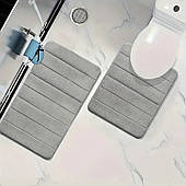 Набір 2 килимків для ванної та туалету 40х60 + 50х40 см STRIPES з Ефектом пам'яті Сірий у смужку (7802573)