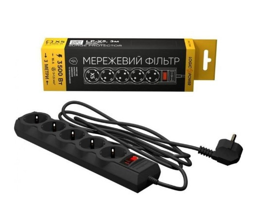 Мережевий фільтр LogicPower Premium 5 розеток/3M Black (LP-X5-3)