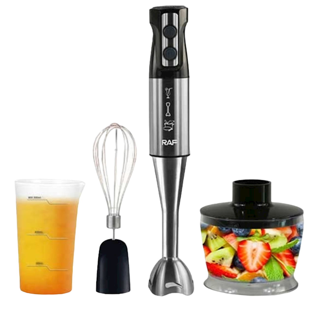 Заглибний блендер домашній 0.5 л кухонний ручний міксер подрібнювач RAF R.336 4в1 600 Вт Чорний, фото 1