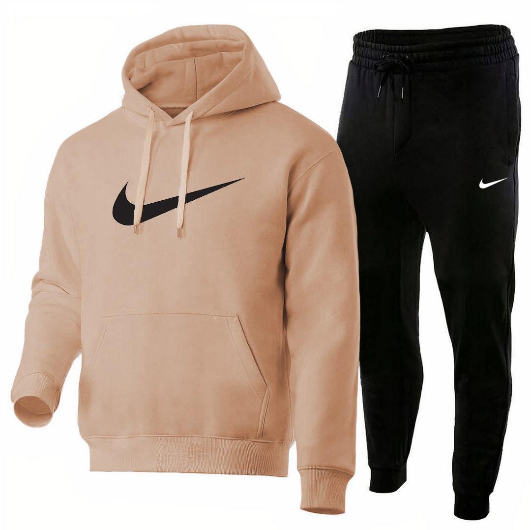 Nike спортивний костюм чоловічий весняний осінній кофта штани найк бежевий-чорний