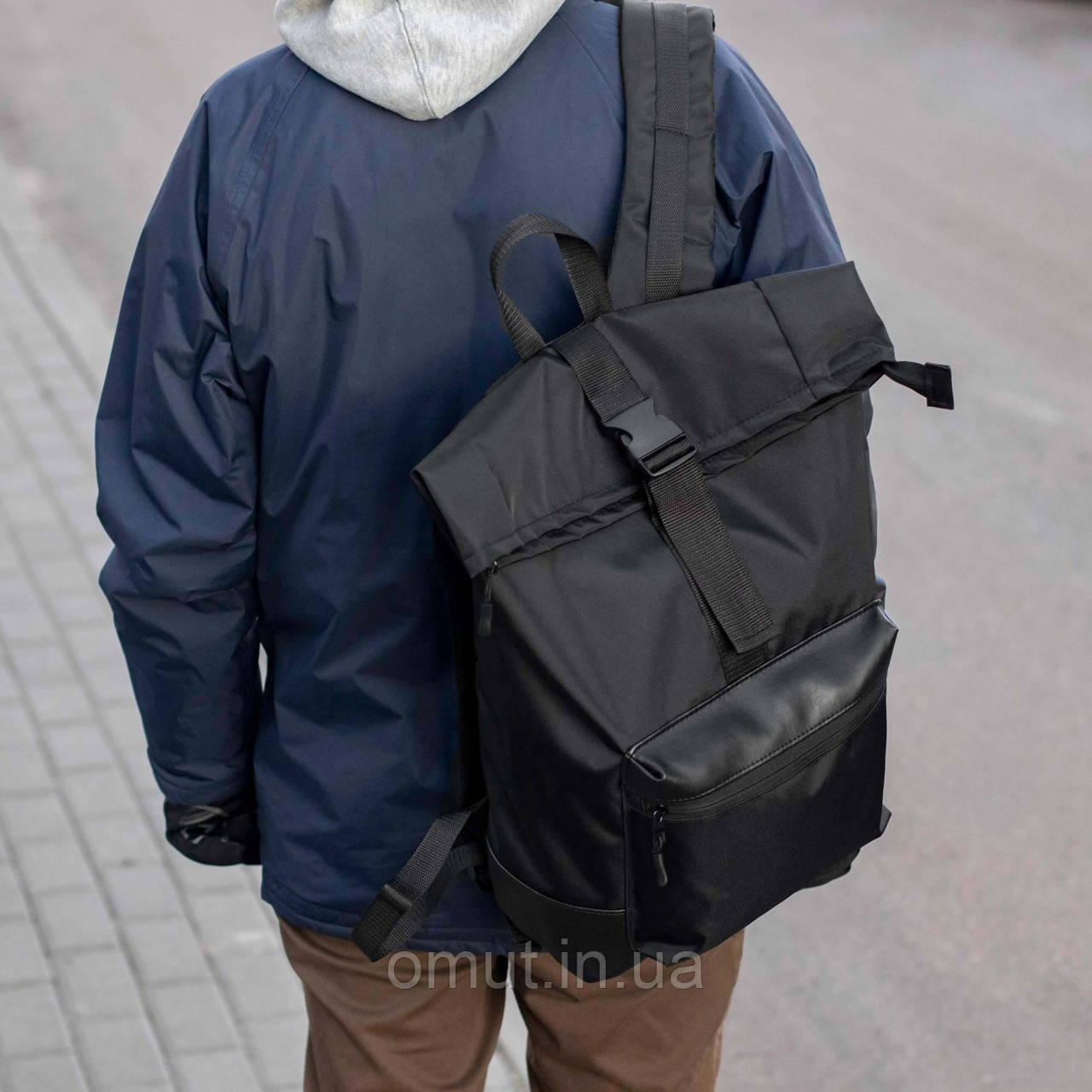 Рюкзак ROLLTOP Neptun міський чорний тканинний на 18 -23 літрів РОЛ ТОП, фото 1