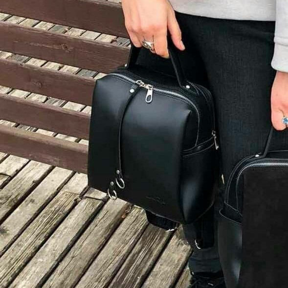 АКЦІЯ!  ЧОРНИЙ — гладка екошкіра — якісний фабричний рюкзак на два відділення на блискавках (Луцьк, 660) 4626034