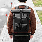 Міський рюкзак Roll top Rytm із еко шкіри чорний з відділенням для ноутбука на 20-25 л ролтоп, фото 2