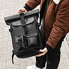 Міський рюкзак Roll top Rytm із еко шкіри чорний з відділенням для ноутбука на 20-25 л ролтоп, фото 6