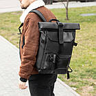 Міський рюкзак Roll top Rytm із еко шкіри чорний з відділенням для ноутбука на 20-25 л ролтоп, фото 10