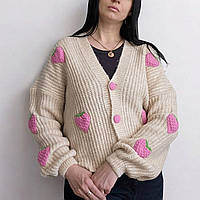 Кофта на гудзиках "Полунички" жіноча світло-бежева. One Size