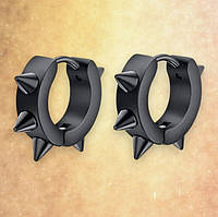 Чорні сережки-кільця з шипами з нержавіючої сталі в готик-панк стилі унісекс