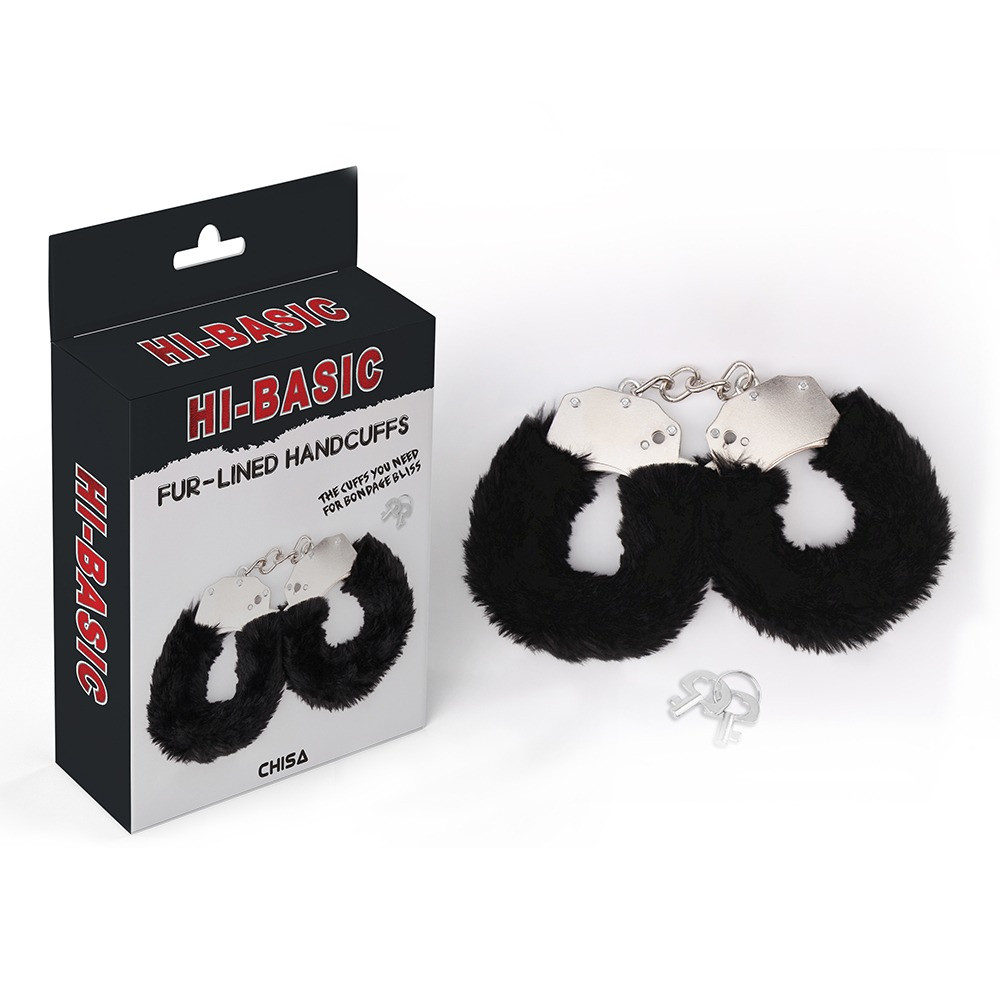 Наручники металеві Chisa Hi-Basic Fur-lined Handcuffs з чорним хутром Кітті, фото 1