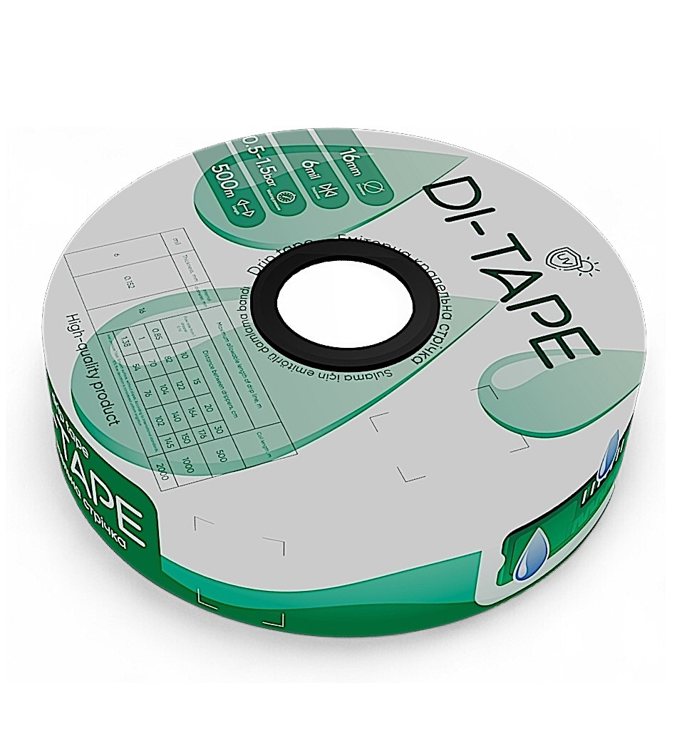 Крапельна стрічка емітерна Di-Tape крапельниці через 20 см витрата 1,00 л/год, довжина 1000 м, в упаковці - 1
