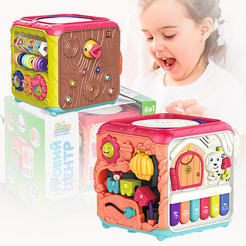 Ігровий центр Куб 6 в 1 з музикою, звуками англійською, світло, сортером, піаніно Limo Toy FT 0029 AB