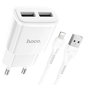Мережевий зарядний пристрій HOCO C88A Star round dual port charger set (iP) 12W White ly