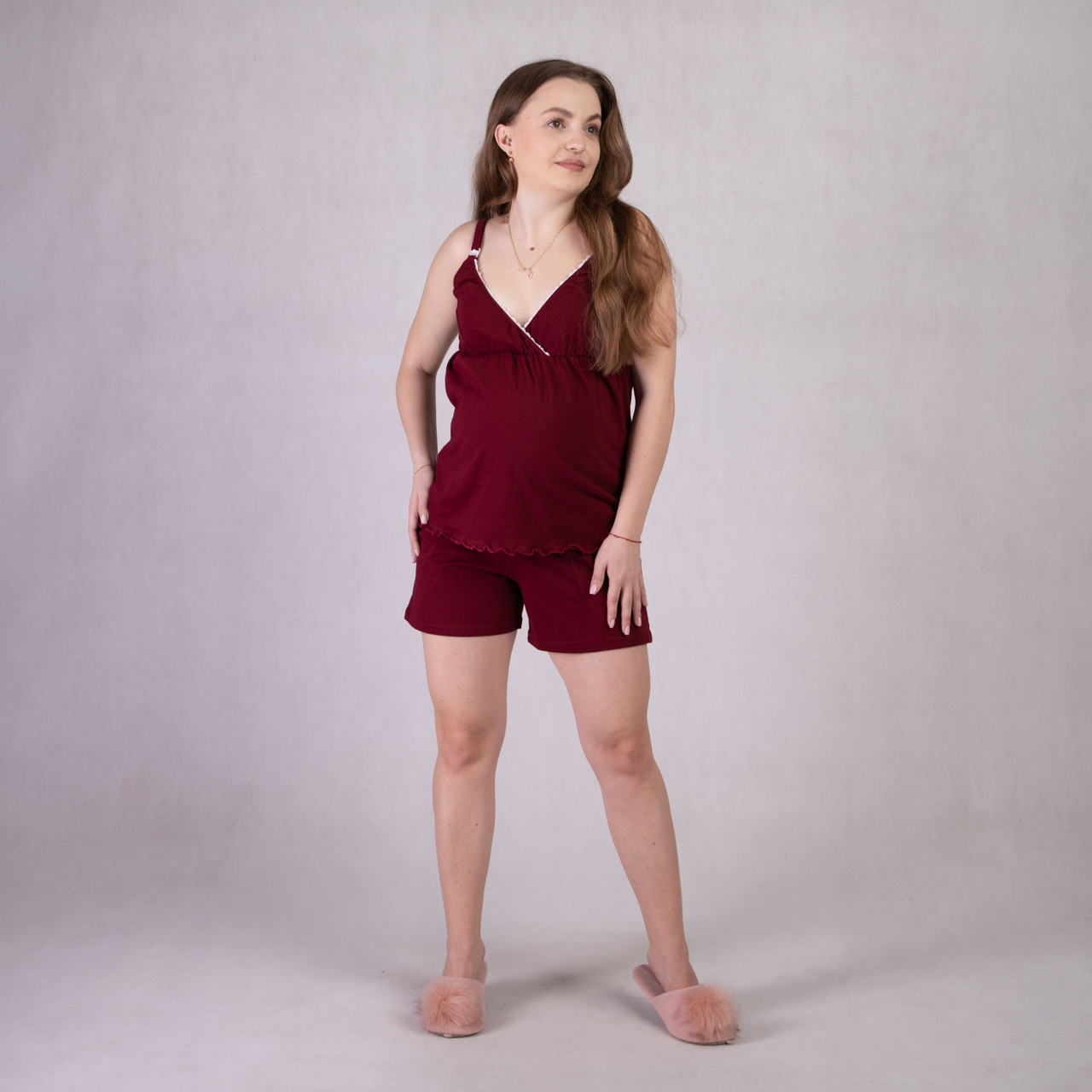 Комплект (топ + шорти) для вагітних та годуючих мам з трикотажу 46/48 (M/L) Tiana Бордовий