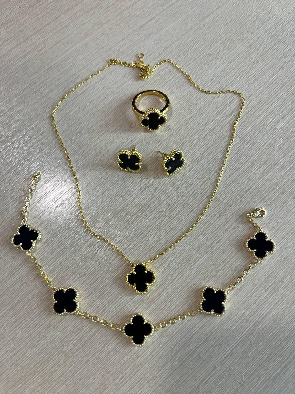 Ван Кліф / Van Cleef комплект чорний конюшина, позолота 18 К