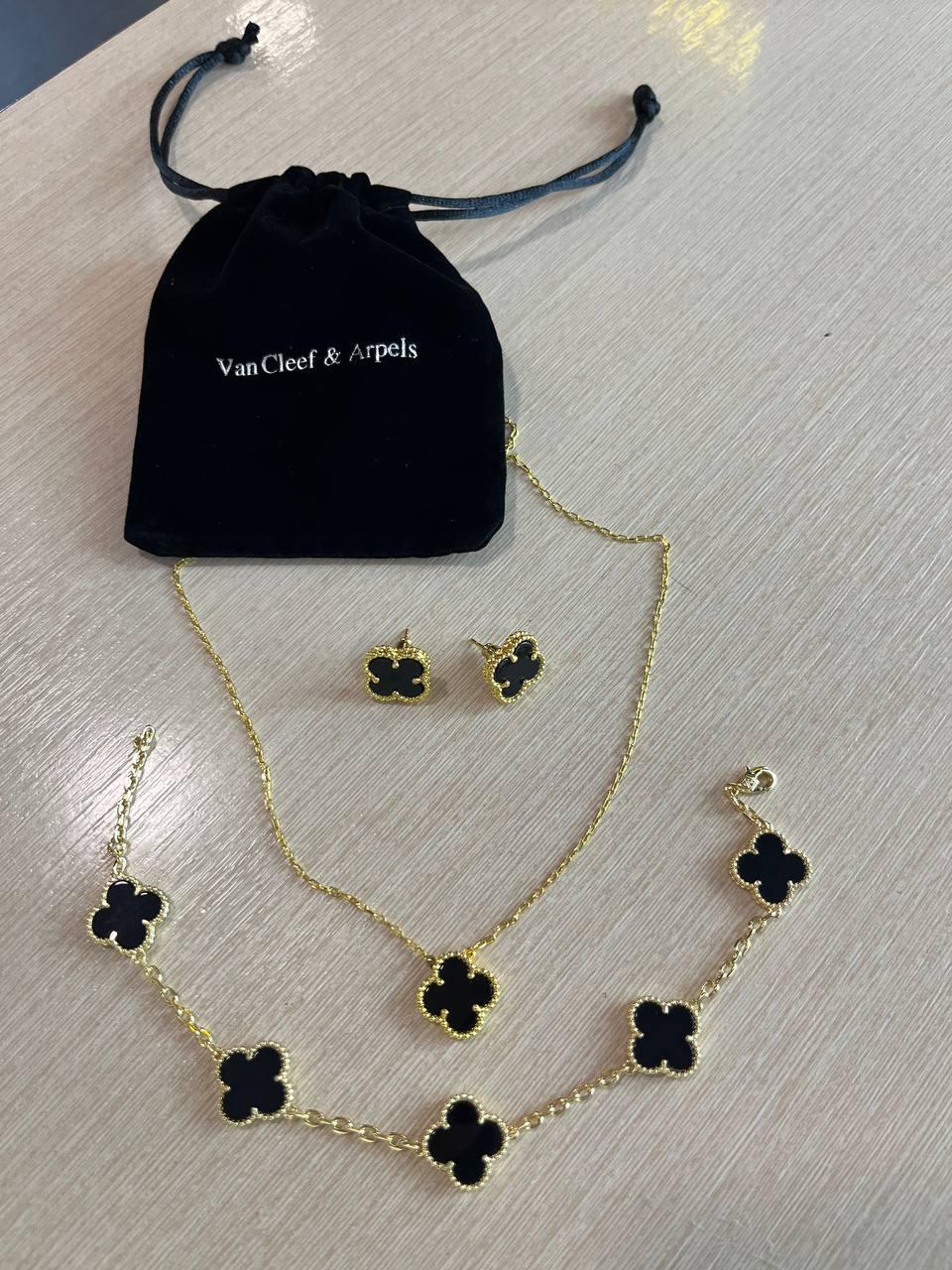 Ван Кліф / Van Cleef комплект чорний конюшина позолота 18 К