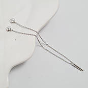 Сережки протяжки срібні з підвісками сердечками без каменів