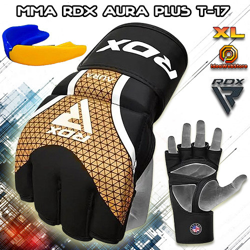 Рукавички для ММА змішаних єдиноборств рукопашного бою ММА RDX AURA PLUS T-17 Black Gold розмір XL + КАПА