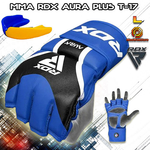 Рукавички для ММА змішаних єдиноборств рукопашного бою ММА RDX AURA PLUS T-17 Black Blue розмір L