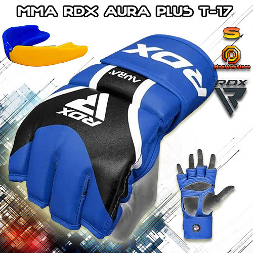Рукавички для ММА змішаних єдиноборств рукопашного бою ММА RDX AURA PLUS T-17 Black Blue розмір S