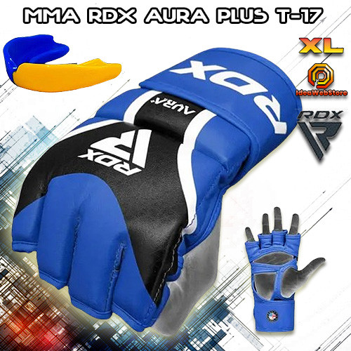 Рукавички для ММА змішаних єдиноборств рукопашного бою ММА RDX AURA PLUS T-17 Black Blue розмір XL