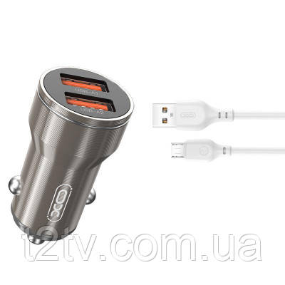 Зарядний пристрій XO CC48 2.4A/2 USB + microUSB Grey (XO-CC48m-GR)