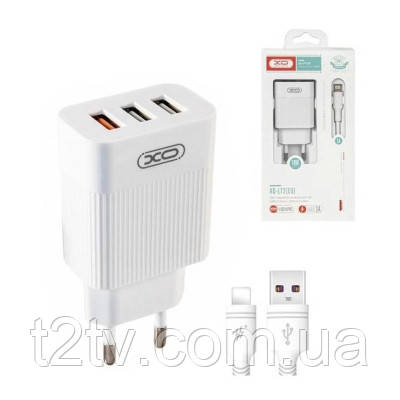 Зарядний пристрій XO QC 3.0 L72 30W (18W/1USB + 2.4A/2 USB) + cable Lightning White (XO-L72i-WH)