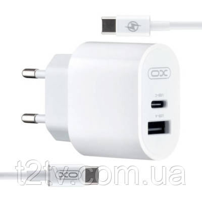 Зарядний пристрій XO L97 (1Type-C/1USB/2.4A) + Type-C - Type-C White (XO-L97-TC)