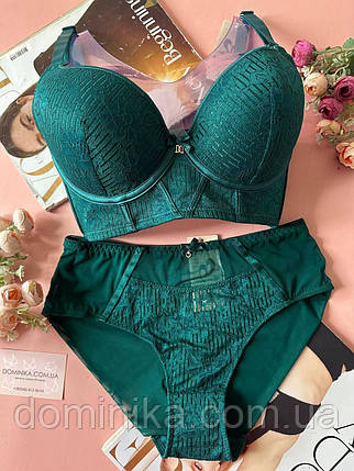 90D Мереживна жіноча білизна на чашку D комплект смарагдовий, фото 1