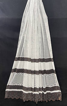 Коротка тюль сітка на метраж, білого кольору з коричневою вишивкою, висота 1,5 м (132-5)