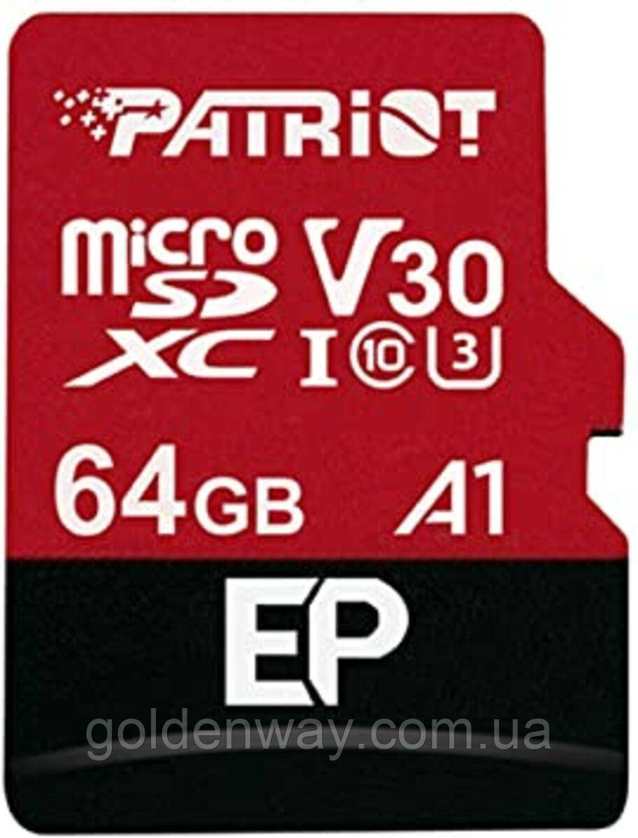 Карта пам'яті microSDXC UHS-1 U3 Patriot EP Series 64Gb class 10 V30 R-100MB/s W-80MB/s adapter SD