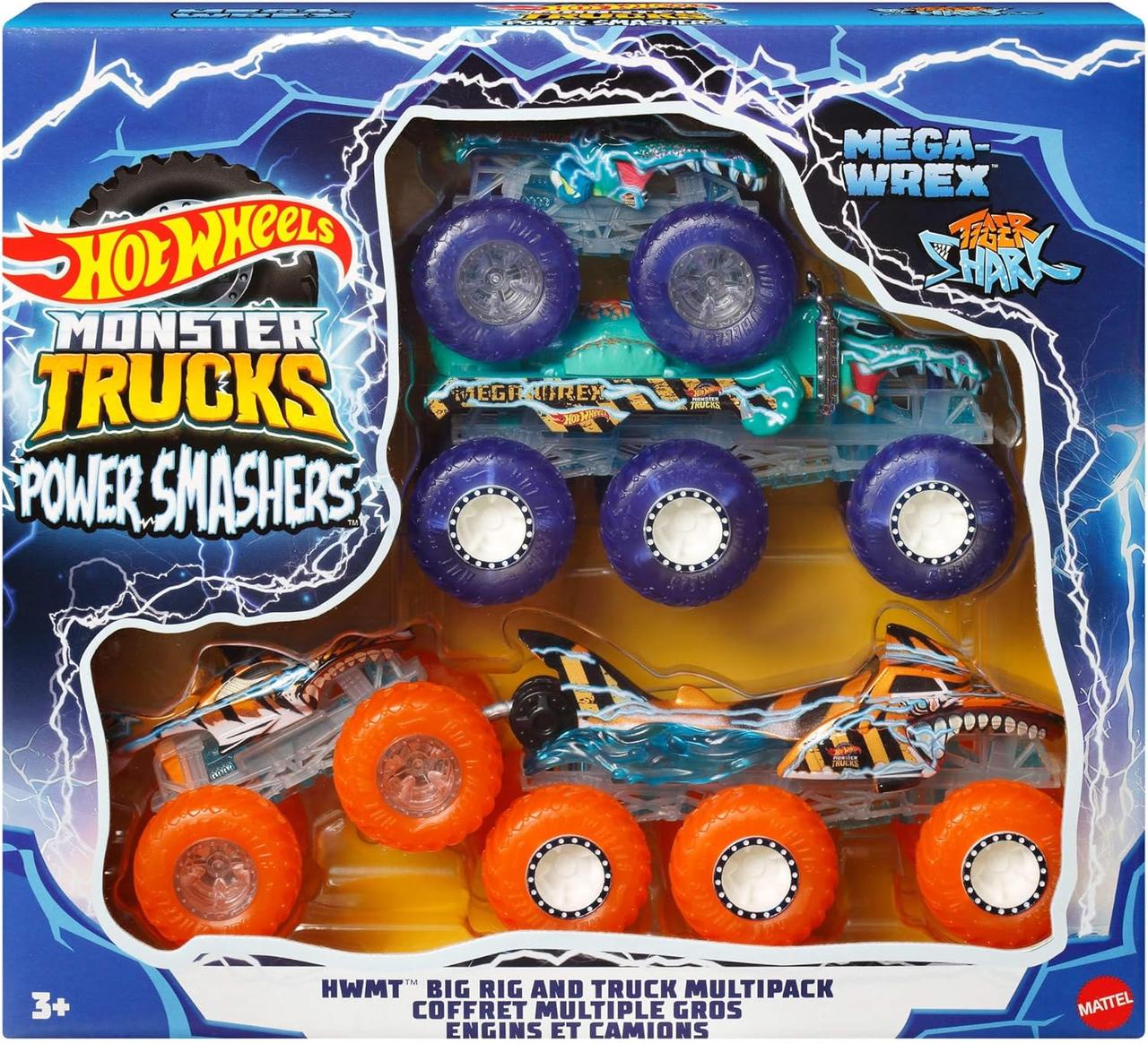 Набір 4 Машинки Хот Вілс Монстр Трак Мега Рекс та Тигрова Акула Hot Wheels Monster Trucks Mega-Wrex & Tiger Shark HYJ29