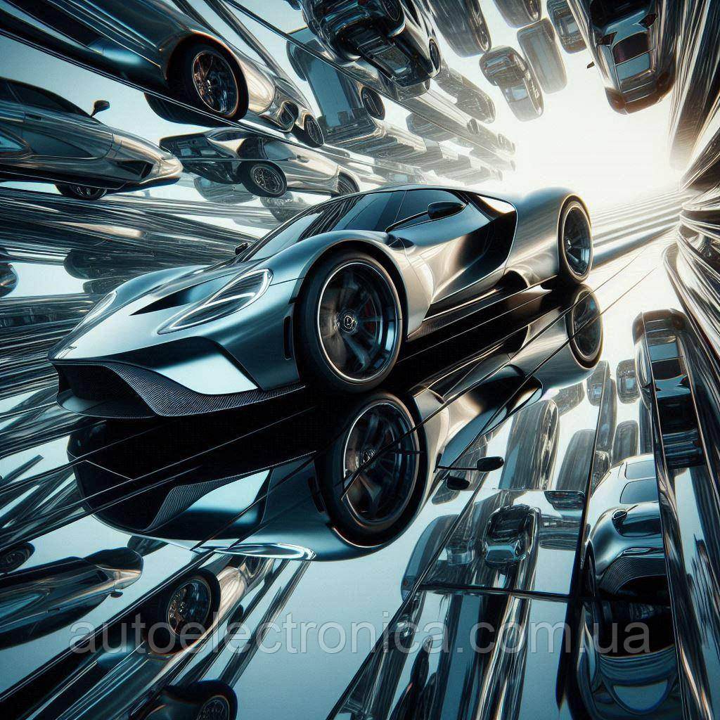 Картина на полотні "A Luxury Sports Car Races Through a Mirrored World" | CMW 7.2