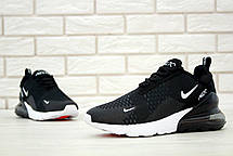 Чоловічі та жіночі кросівки Nike Air Max 270 Black White Взуття Найк Аир 270 чорні текстиль сітка демісезон, фото 5