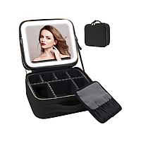 Дорожня косметичка органайзер із дзеркалом і LED-підсвіткою, б'юті-кейс з LED дзеркалом шкіряний