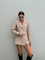 Женский весенний костюм из креп костюмки двубортный пиджак на пуговице и юбка-шорты размеры 42-46