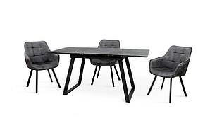 Стіл Тандем 120(+40)*75 чорний метал/мрамор чорн