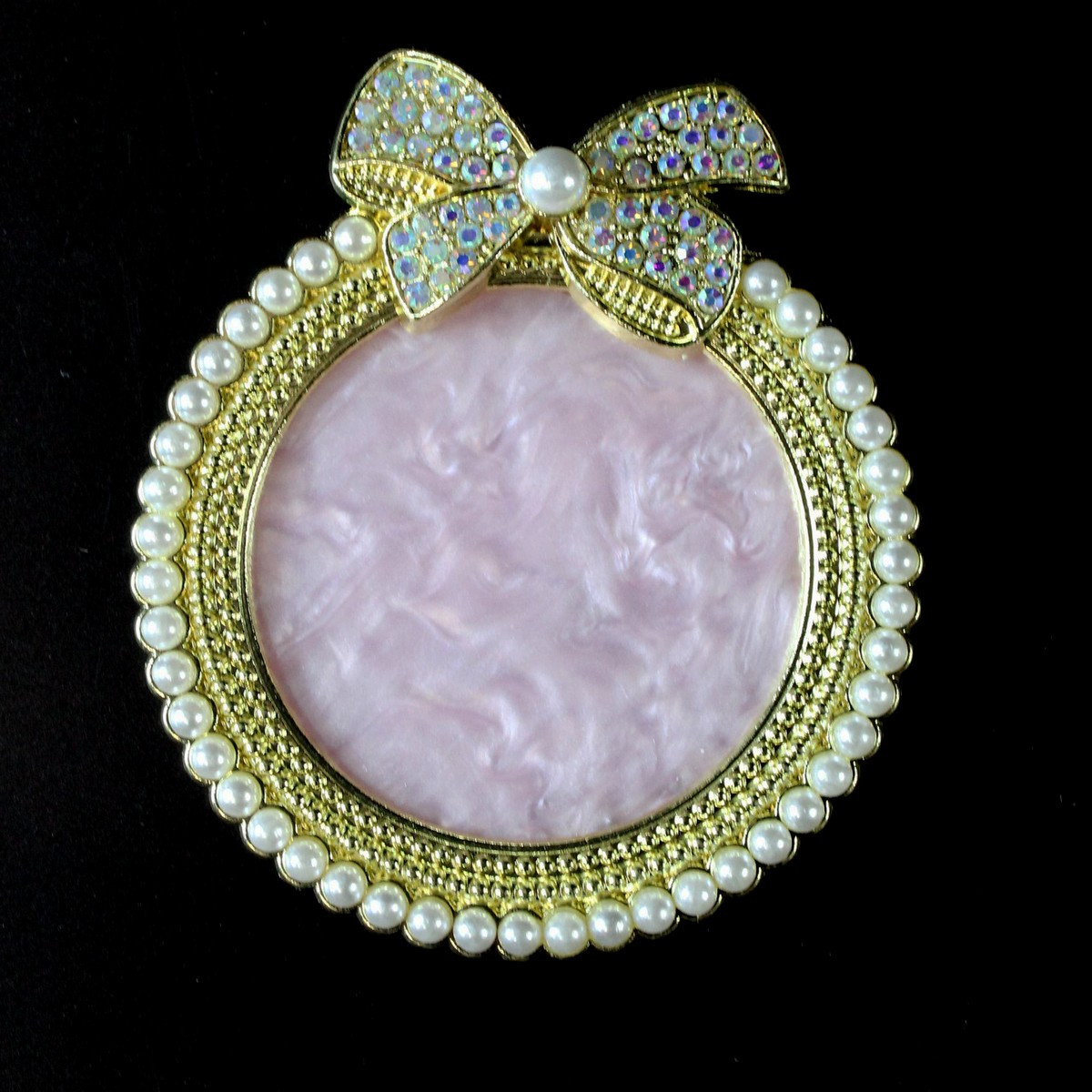 Палітра манікюрна для змішування фарб, кругла, рожева із золотим бантом, фото 1