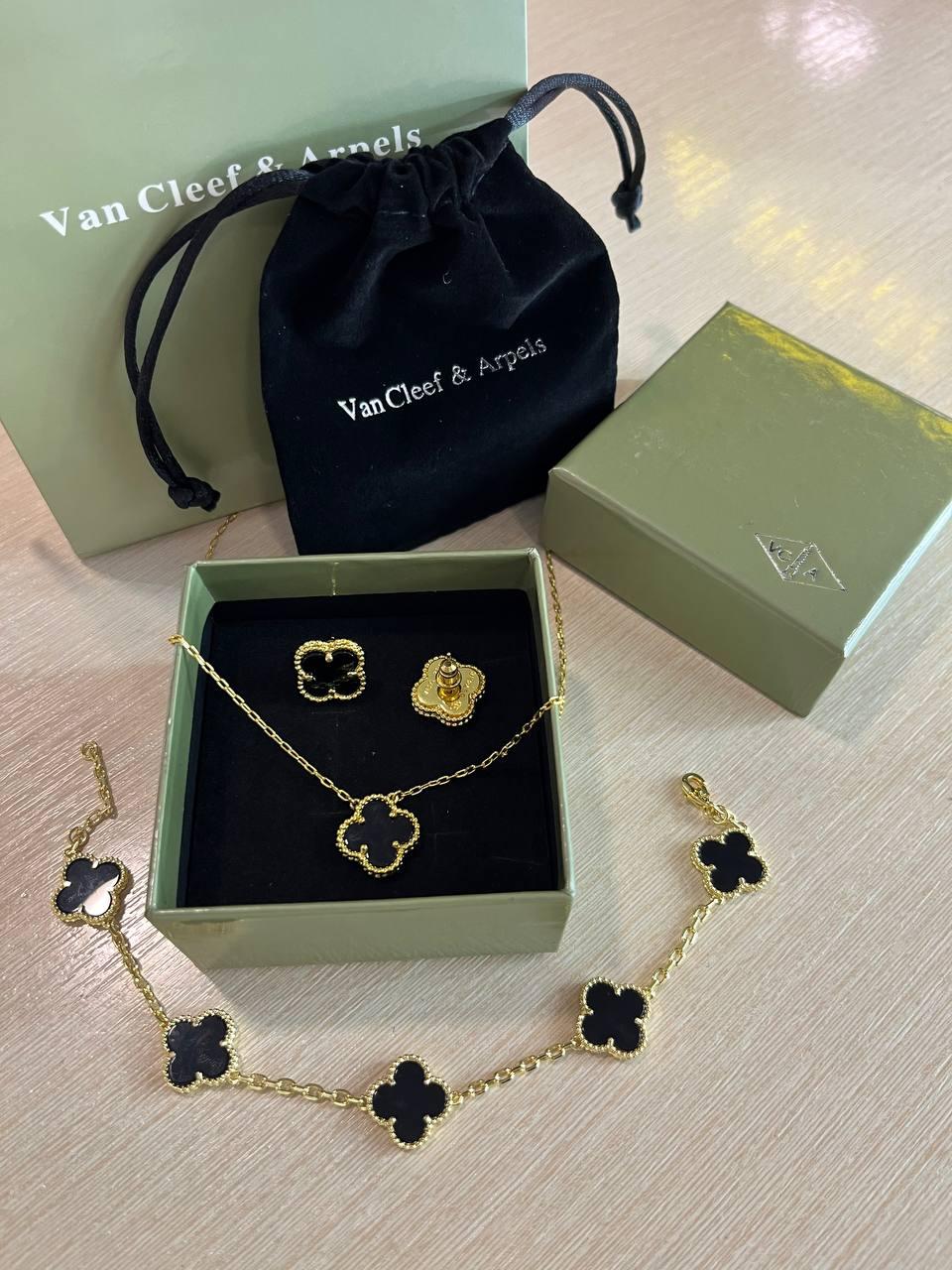 Ван Кліф / Van Cleef комплект чорний конюшина, позолота 18 К