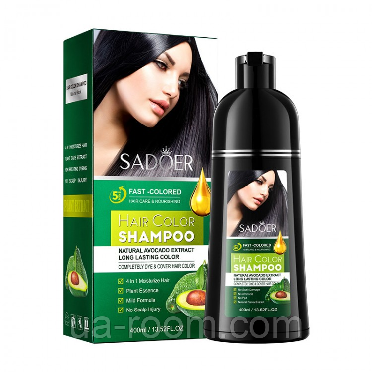 Шампунь для окрашивания волос SADOER Hair Color Shampoo с экстрактом авокадо, черный, 400 мл.