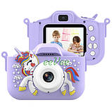 Дитячий фотоапарат Єдиноріг з іграми фото відео картою пам'яті Фіолетовий (60707), фото 5