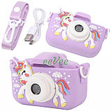 Дитячий фотоапарат Єдиноріг з іграми фото відео картою пам'яті Фіолетовий (60707), фото 6