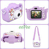 Дитячий фотоапарат Єдиноріг з іграми фото відео картою пам'яті Фіолетовий (60707), фото 7