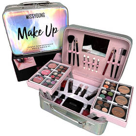 Набір косметики для макіяжу у валізці для дівчат жінок Сріблястий (60711)